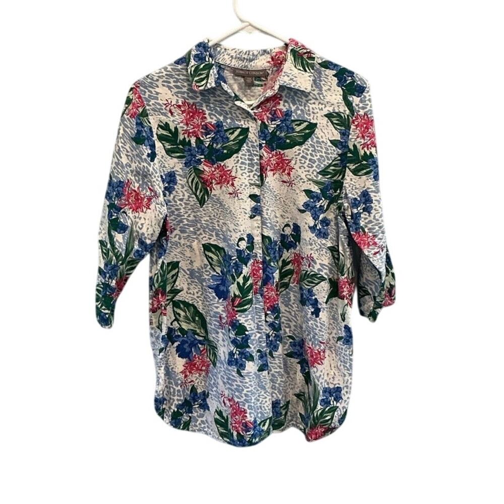 Jessica‎ London Womens Linen Blend Tunic Top Size 14W 14 Tropical Beach Floral
